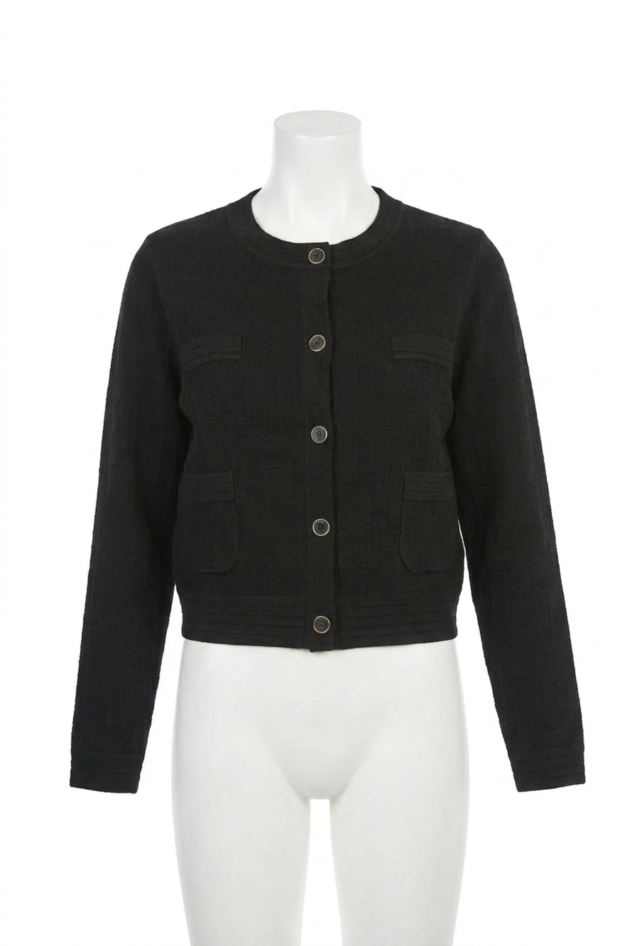 NEW JOSEPH RIBKOFF crew neck button front jacket in black